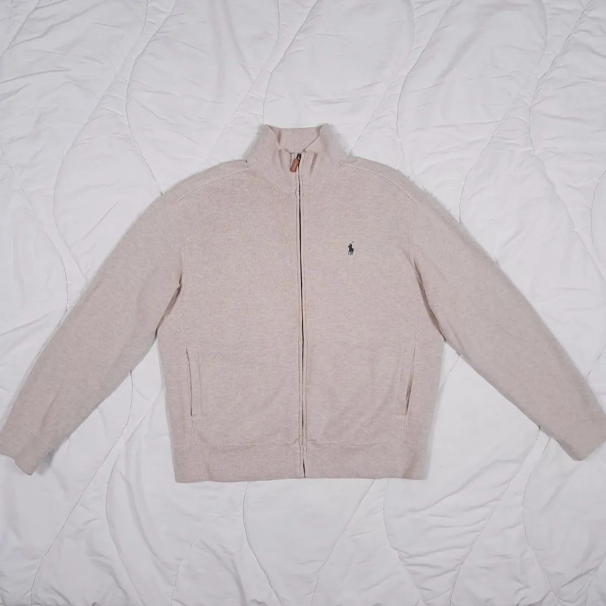Polo Ralph Lauren Beige Full Zip Sweater Jacket M - Image 2