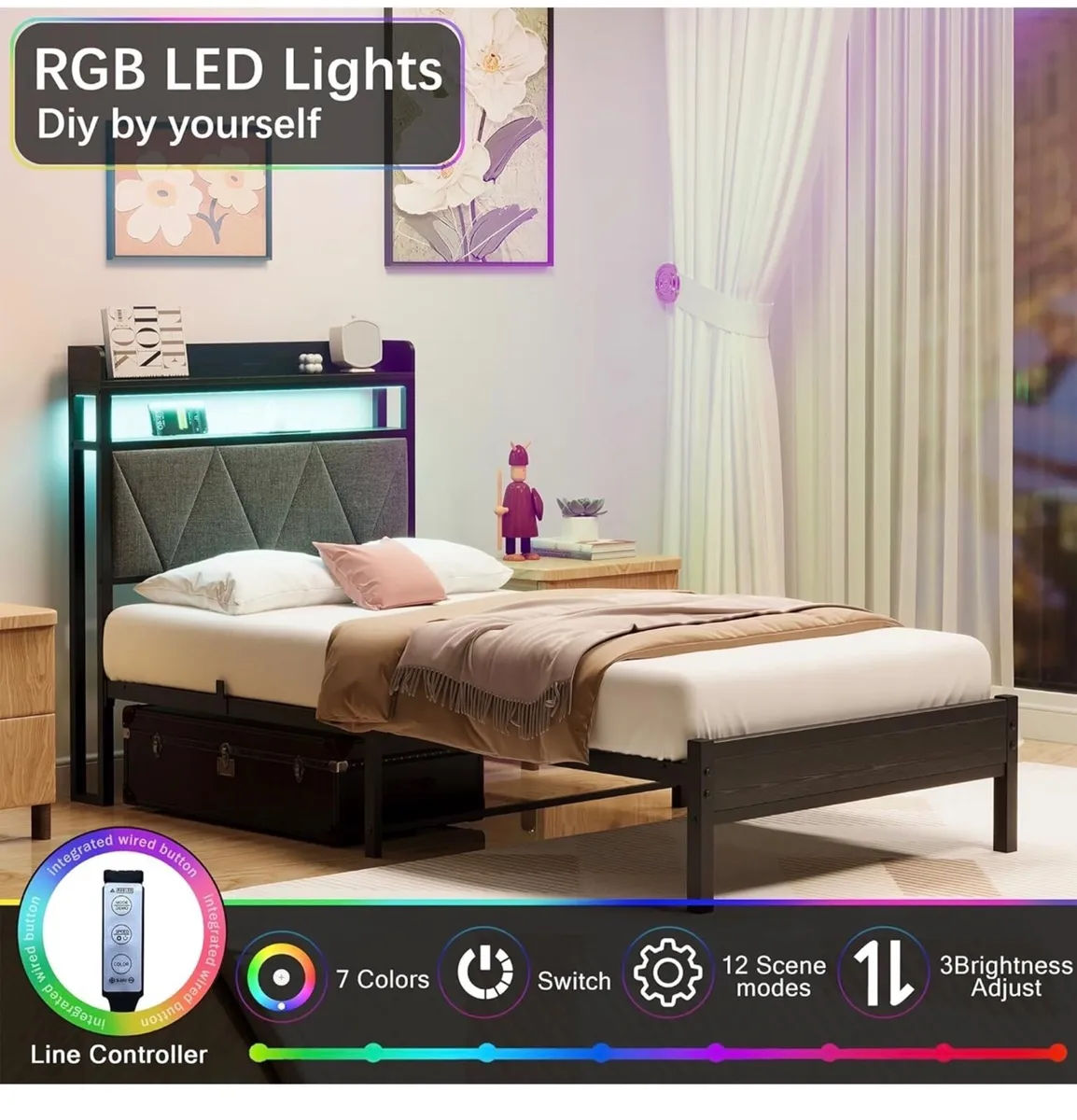 Single Bed Frames with 3ft Upholstered Wooden Two- - Image 1