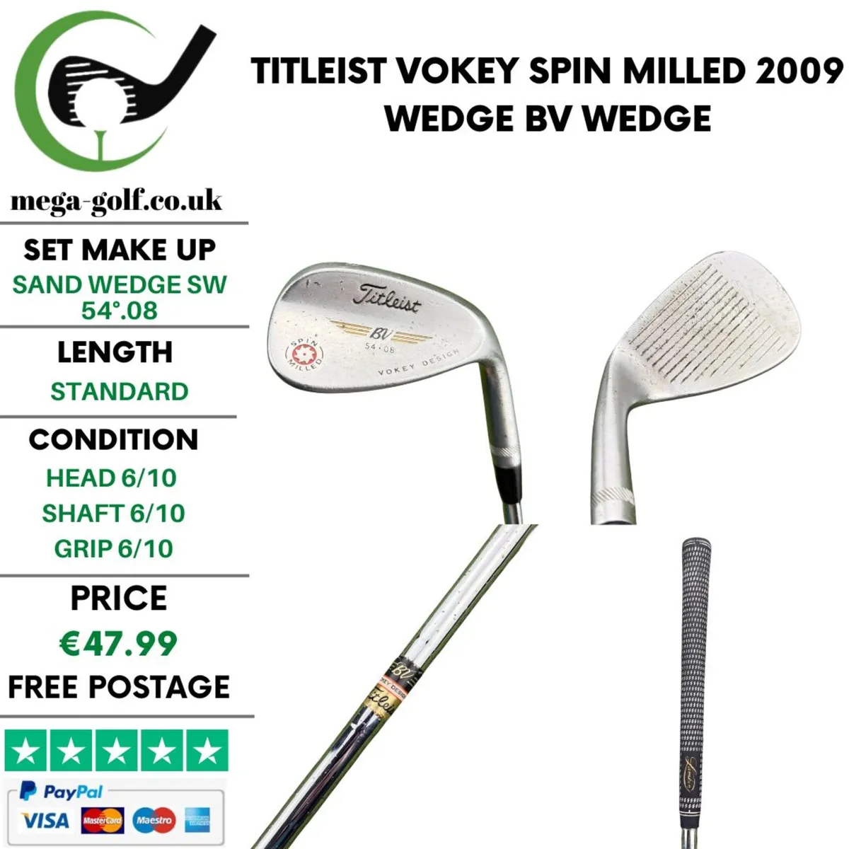 Titleist Vokey Spin Milled 2009 Wedge Sw 54°.08 - Image 1