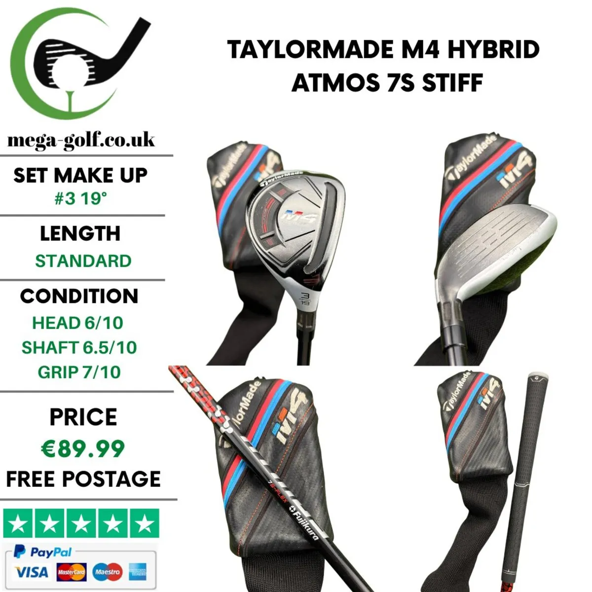 Taylormade M4 Hybrid / #3 19° / Atmos 7S Stiff - Image 1