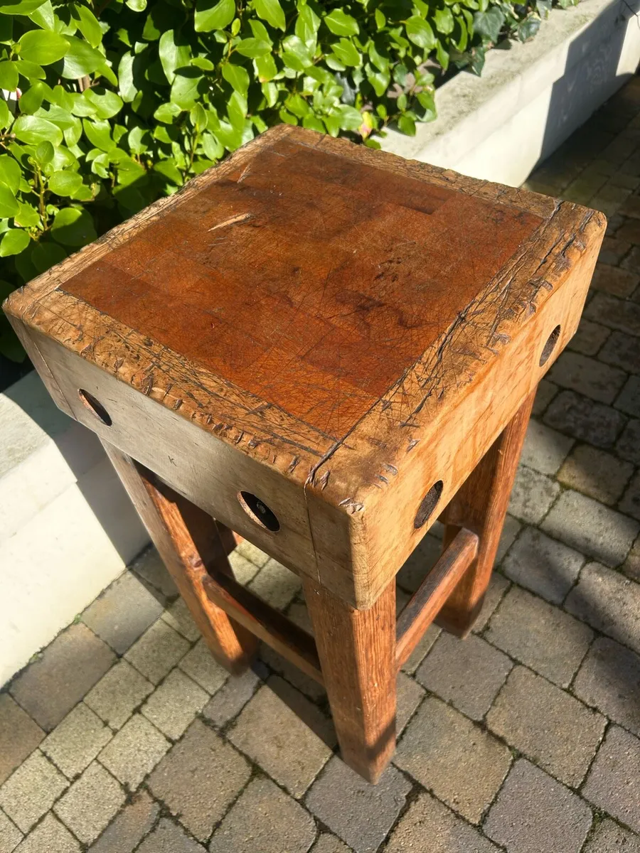 Antique butchers block and wooden stand - Image 1