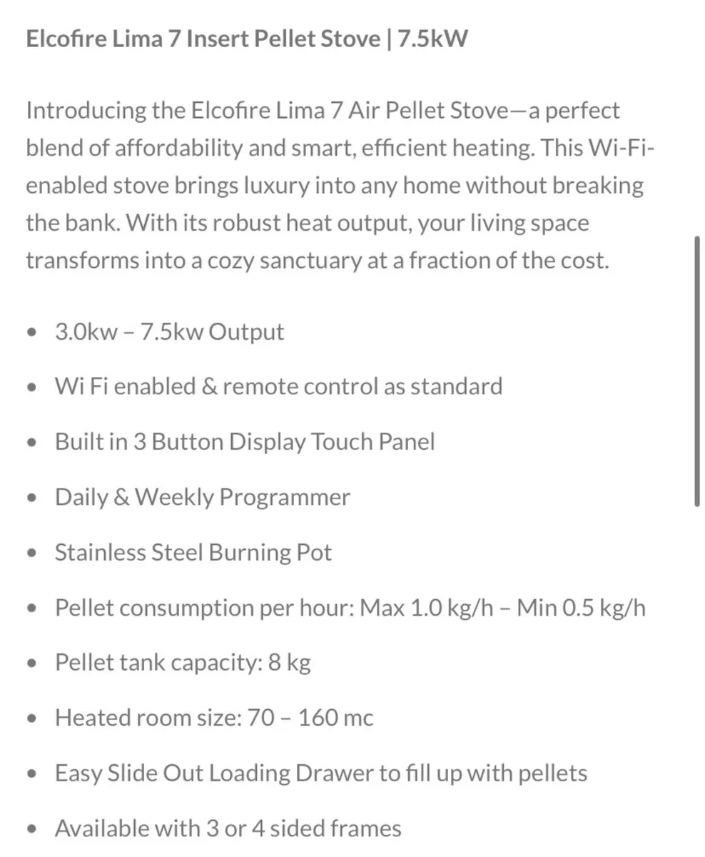 Elcofire Lima pellet insert stove 7.5kw - Image 2