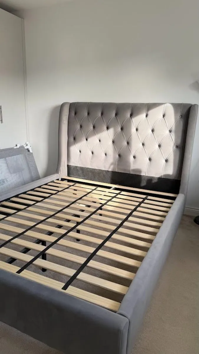 Grey Velvet King 5′ Bed Frame - Image 1