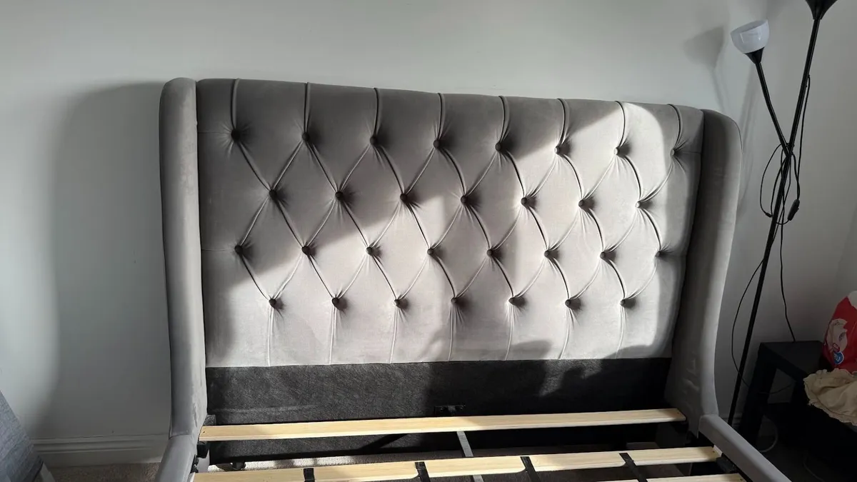 Grey Velvet King 5′ Bed Frame - Image 2