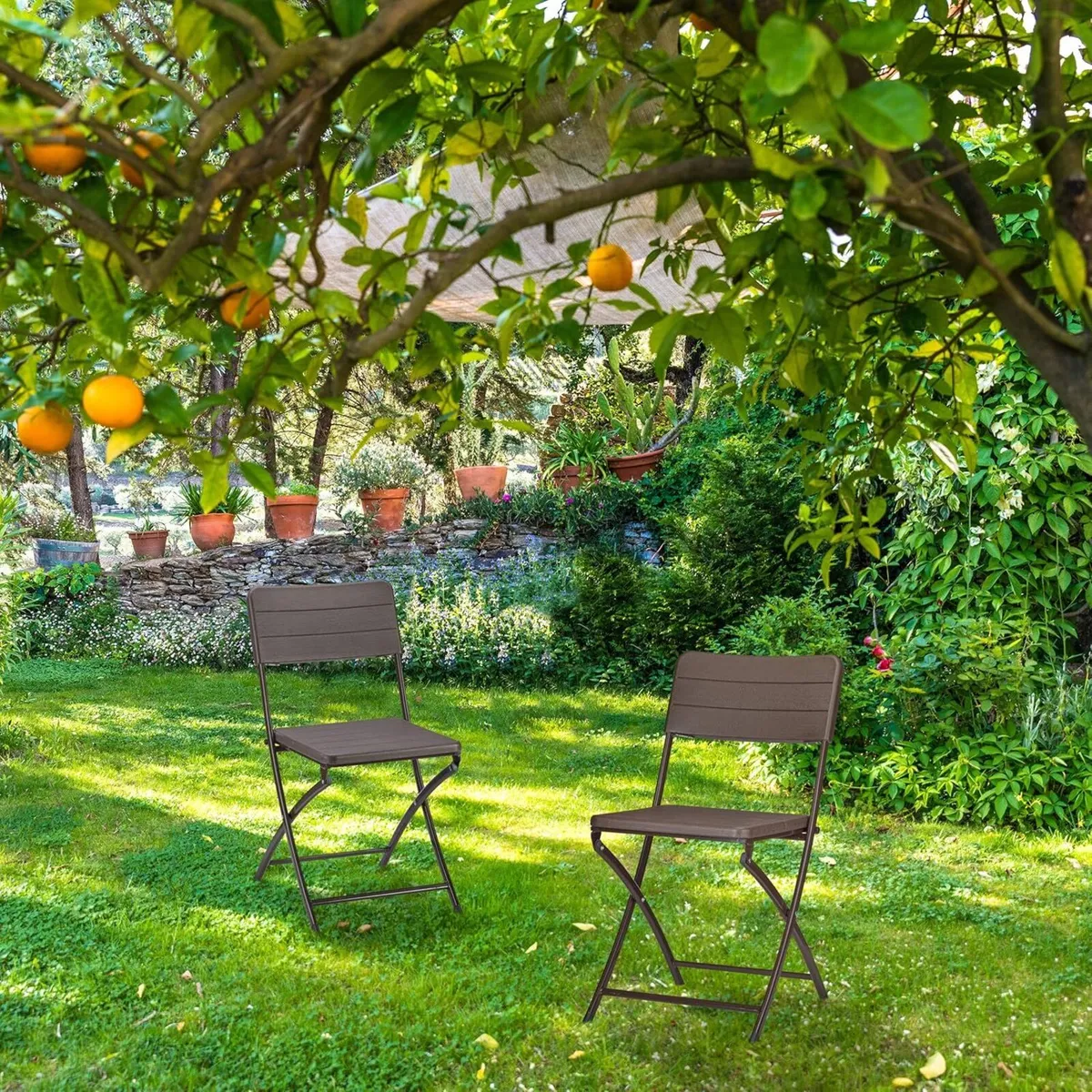 Garden Chairs Set of 2 Woodgrain Look Weatherproof - Image 2