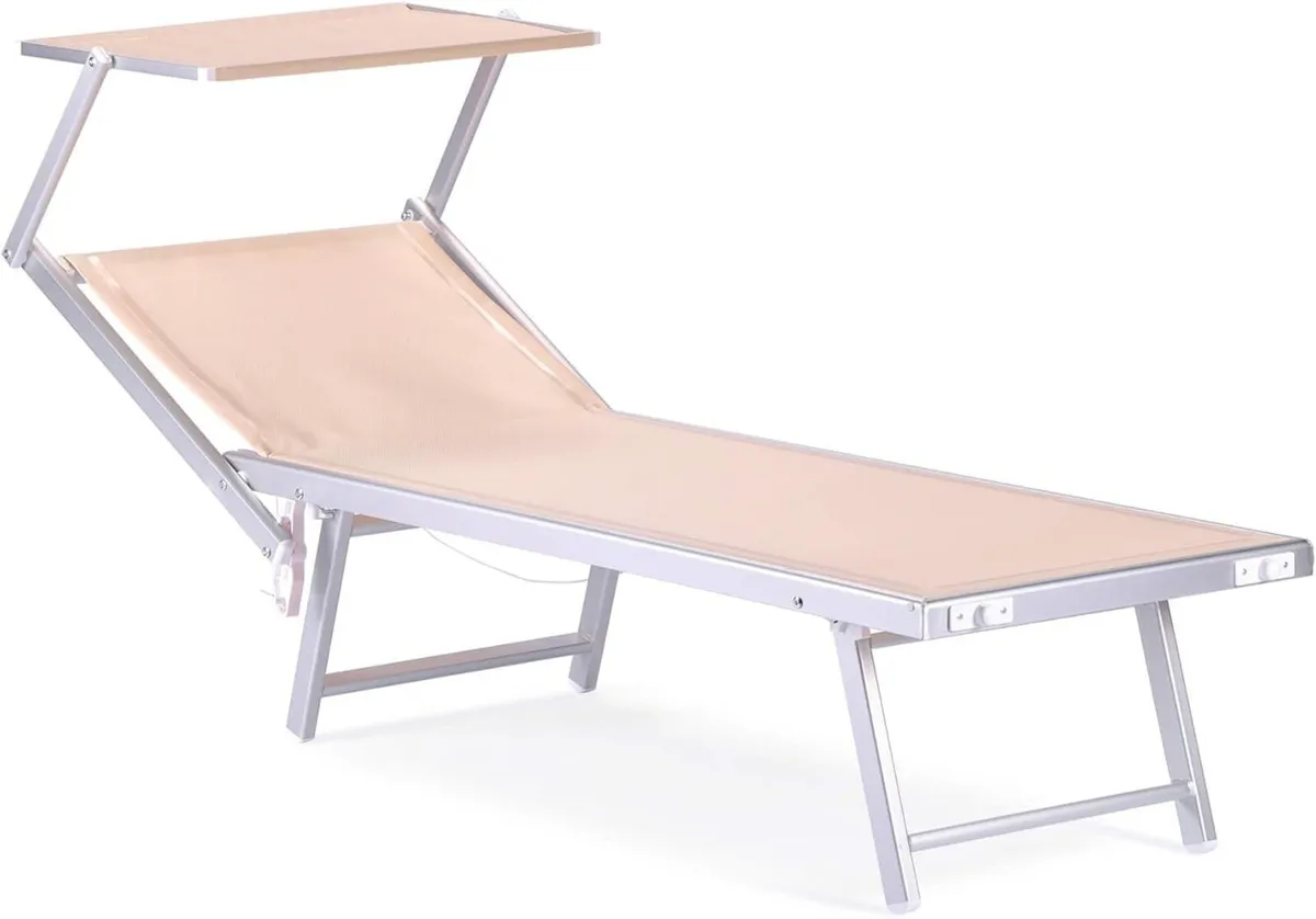 RE7154 Folding Sun Lounger Beige Aluminium - Image 1