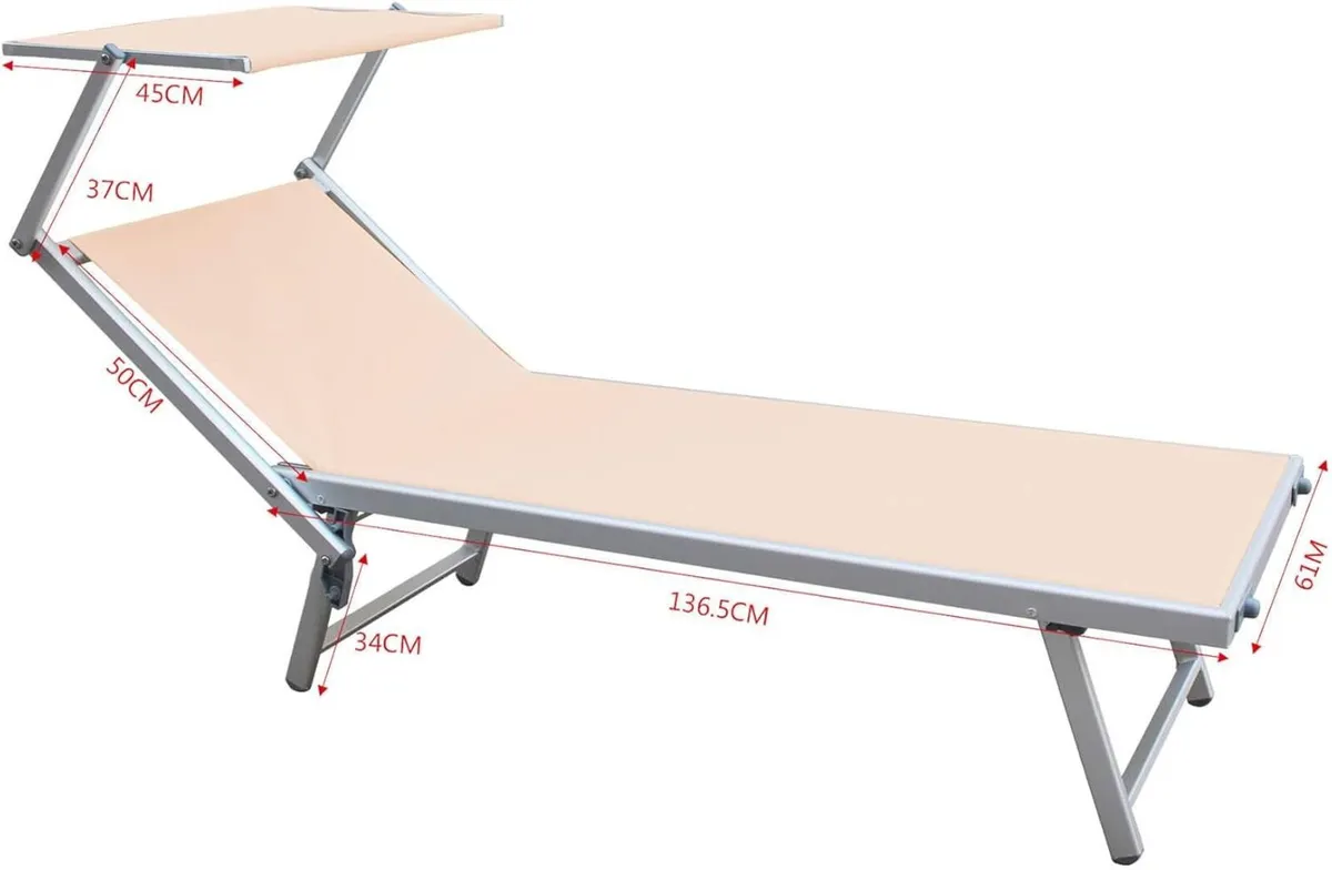 RE7154 Folding Sun Lounger Beige Aluminium - Image 3