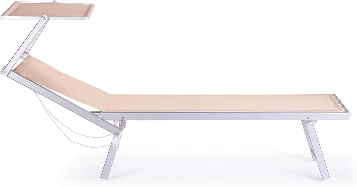 RE7154 Folding Sun Lounger Beige Aluminium - Image 4