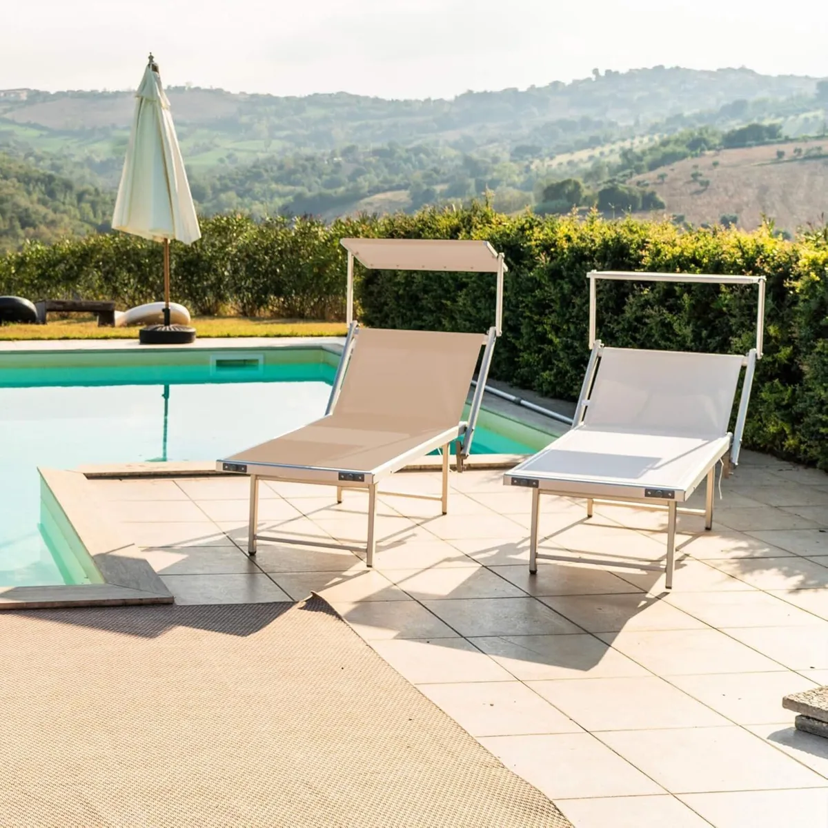 RE7154 Folding Sun Lounger Beige Aluminium - Image 2