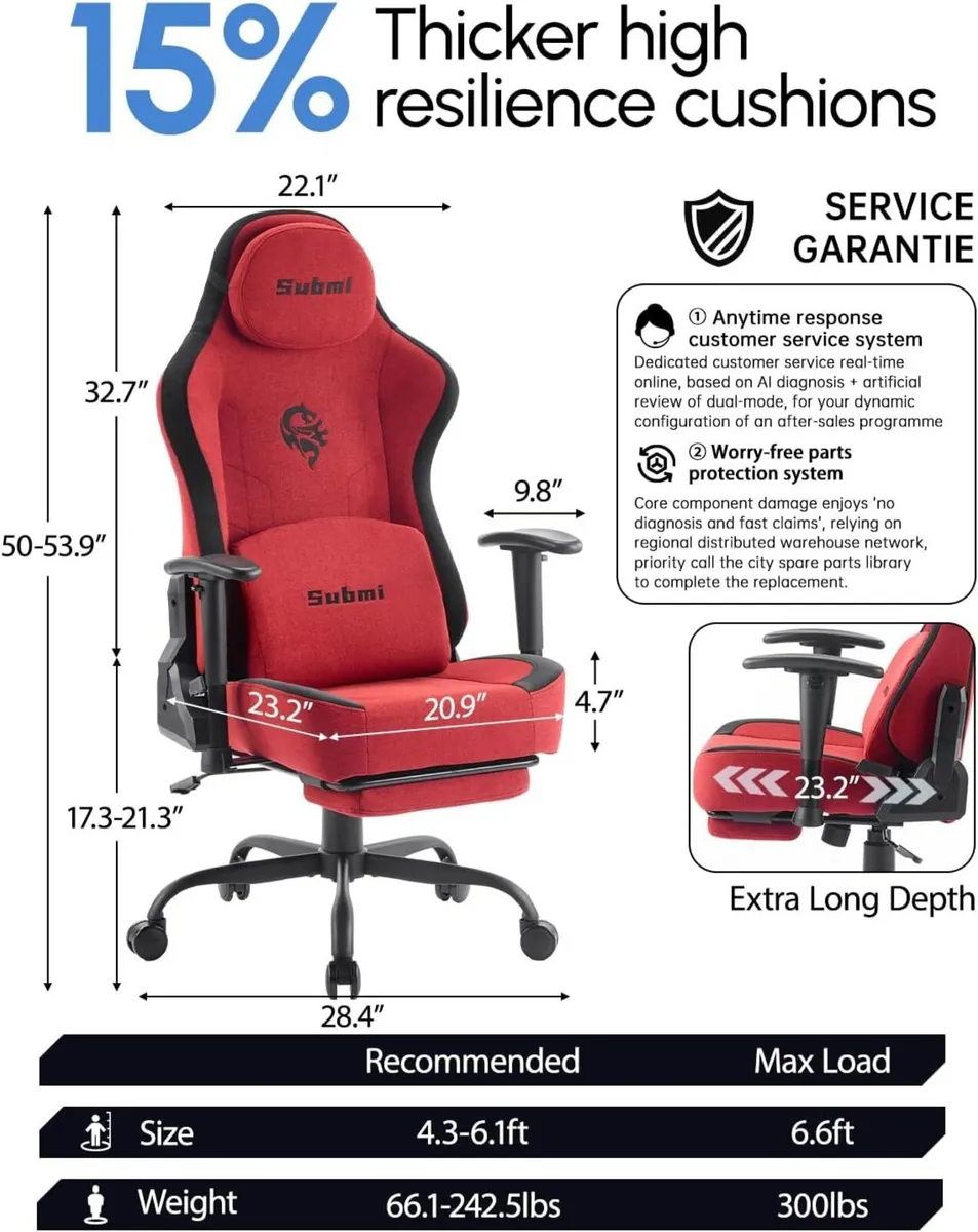 Ergonomic Gaming Chair High Back Chairs with Wide - Image 3