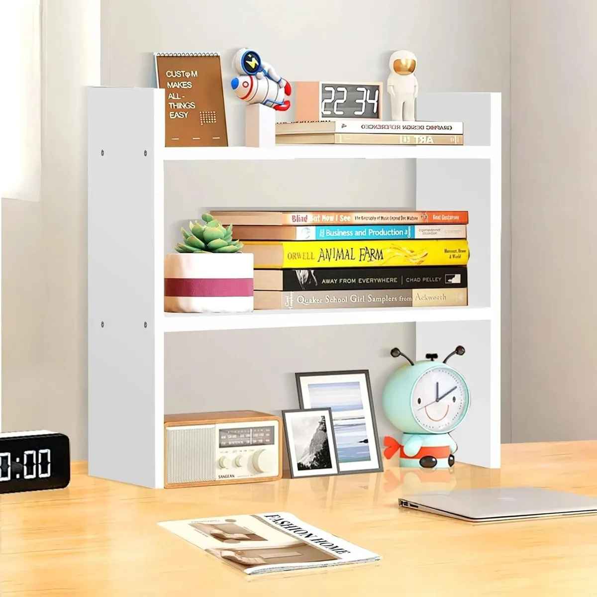 Wood Desk Organizer - Small Hutch Dorm 2 Tier - Image 1