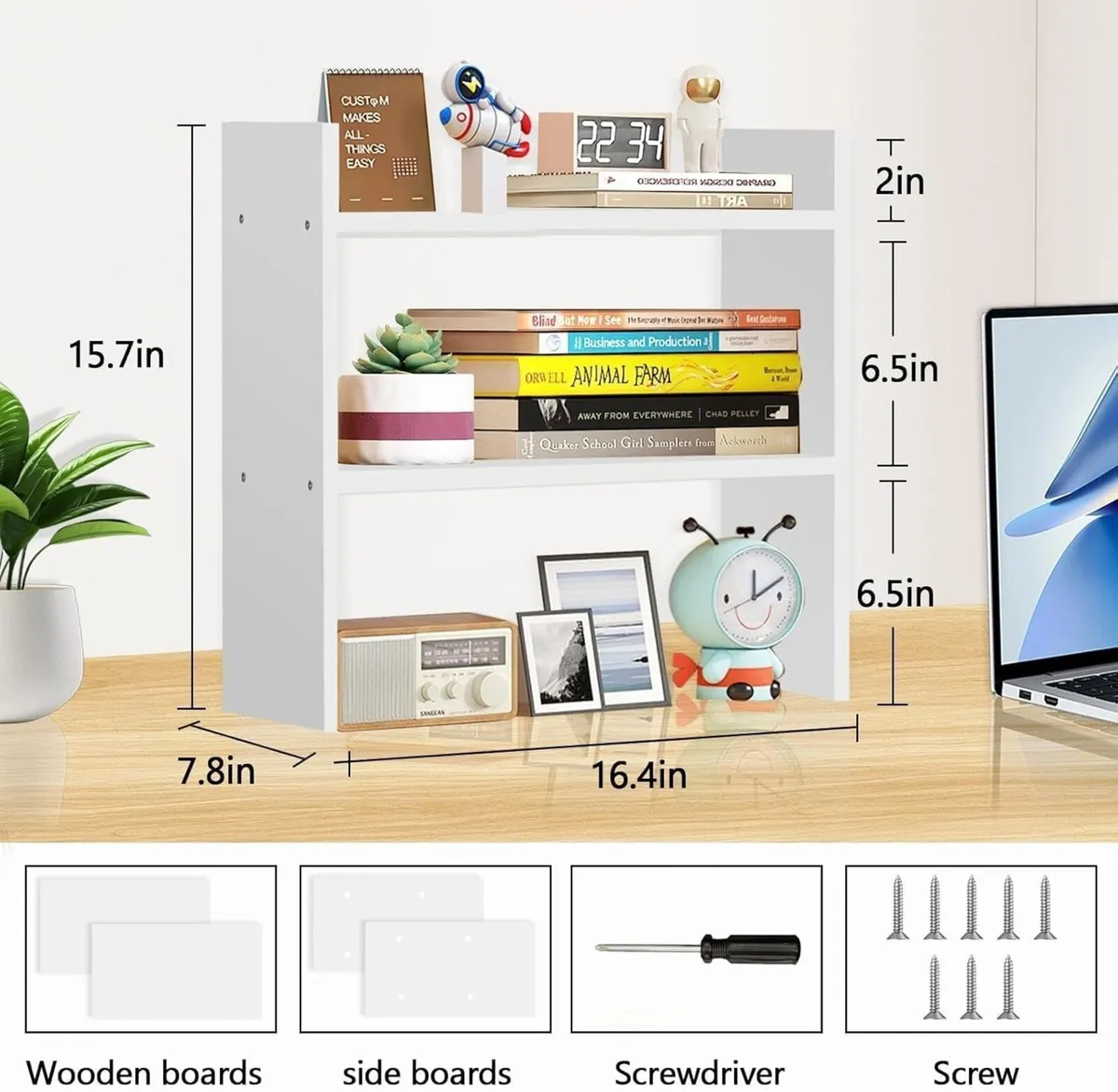 Wood Desk Organizer - Small Hutch Dorm 2 Tier - Image 2