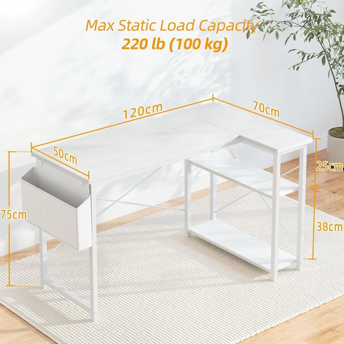L Shaped Corner Desk - 120x70 cm Study Office - Image 3