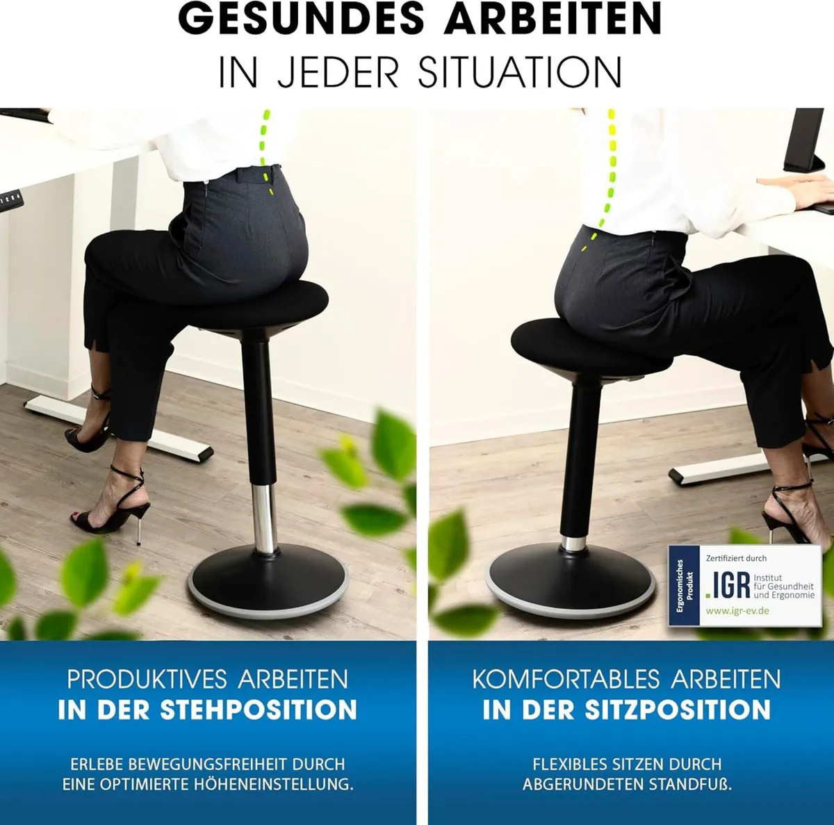 Ergonomic Office Stool 2-in-1 and Standing Height - Image 2