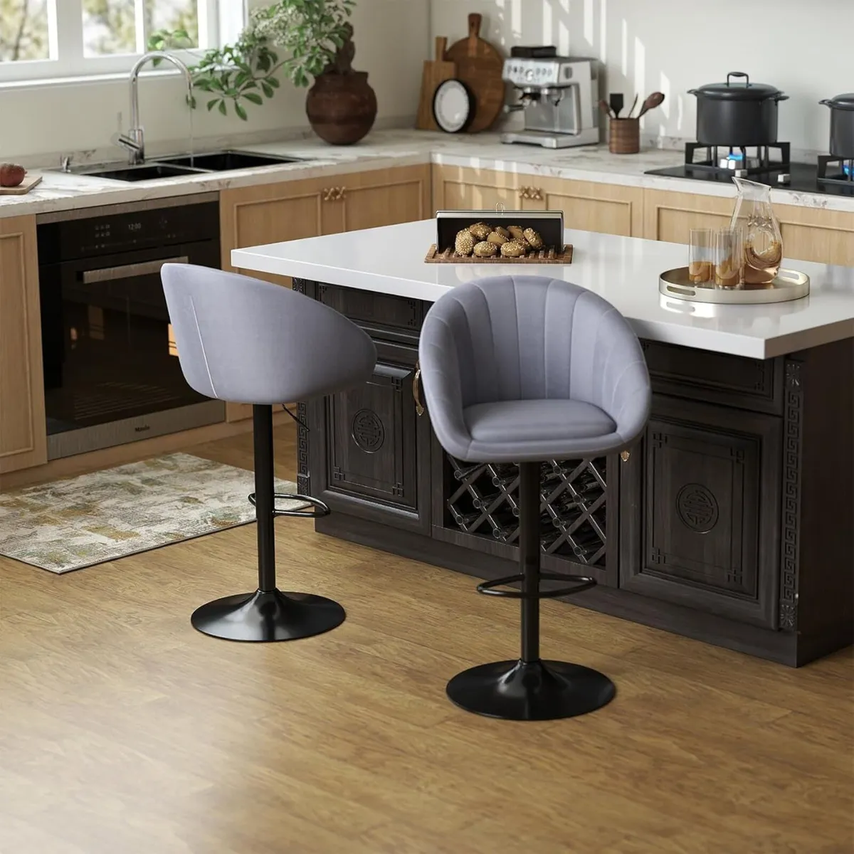 Bar Stools Set of 2 Kitchen Velvet Breakfast with - Image 2