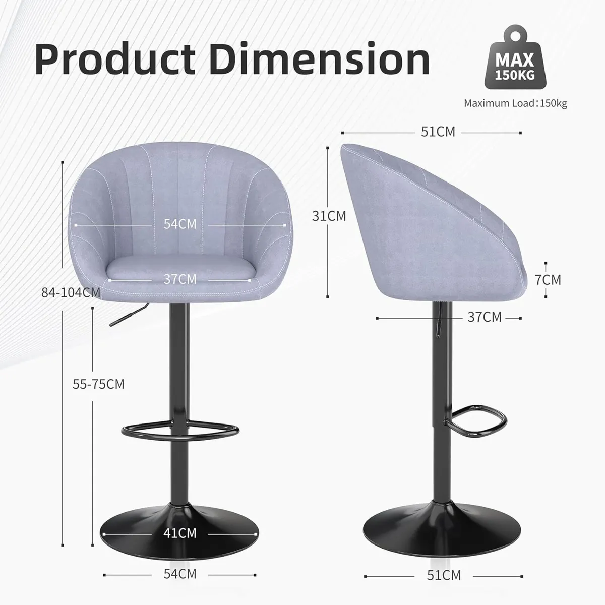 Bar Stools Set of 2 Kitchen Velvet Breakfast with - Image 3