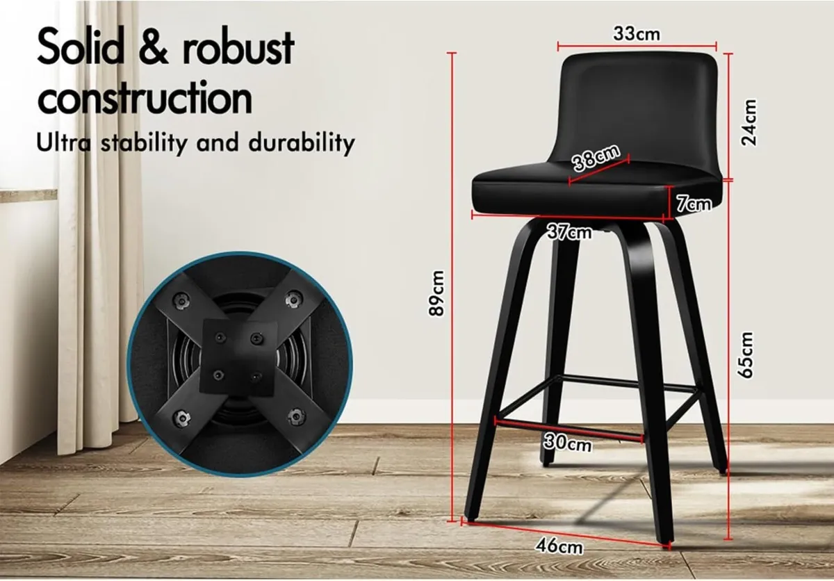 Bar Stools Set of 2 Thick Padded Barstools - Image 2