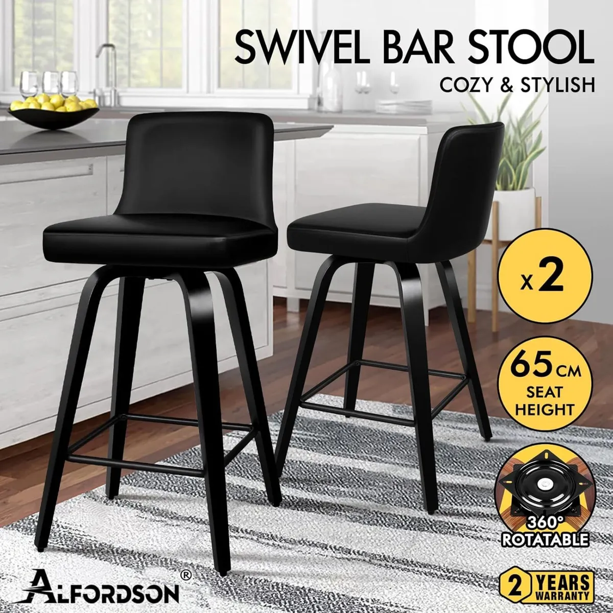 Bar Stools Set of 2 Thick Padded Barstools - Image 4