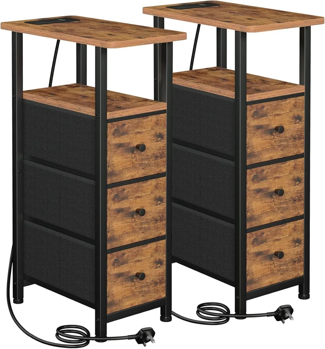Slim Bedside Table Set of 2 with Charging Station - Image 1