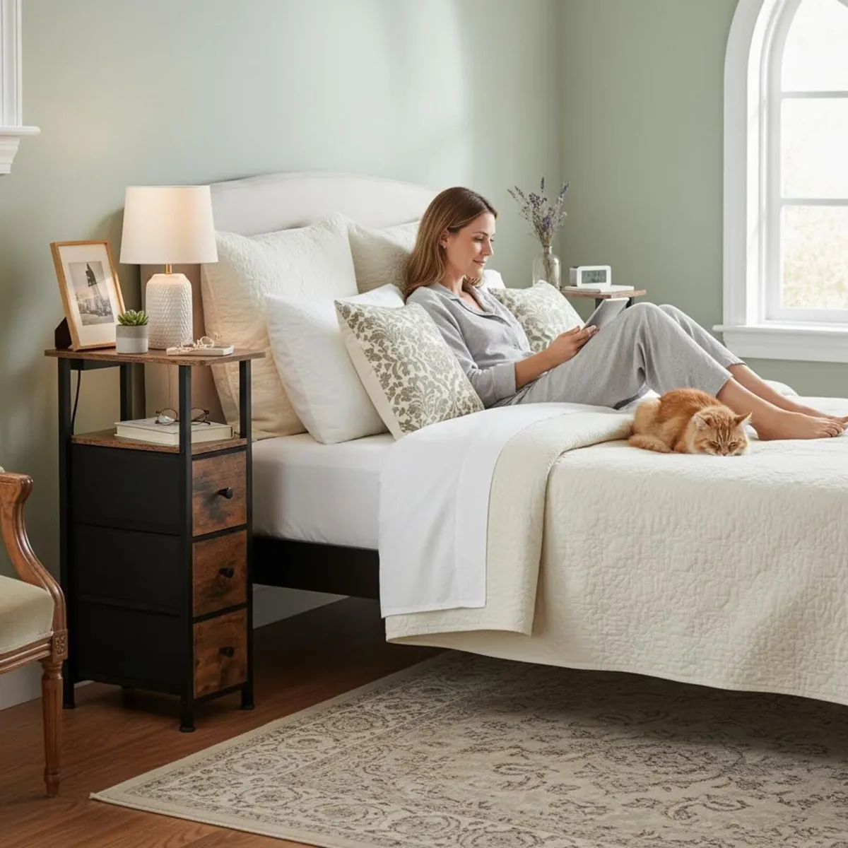 Slim Bedside Table Set of 2 with Charging Station - Image 4