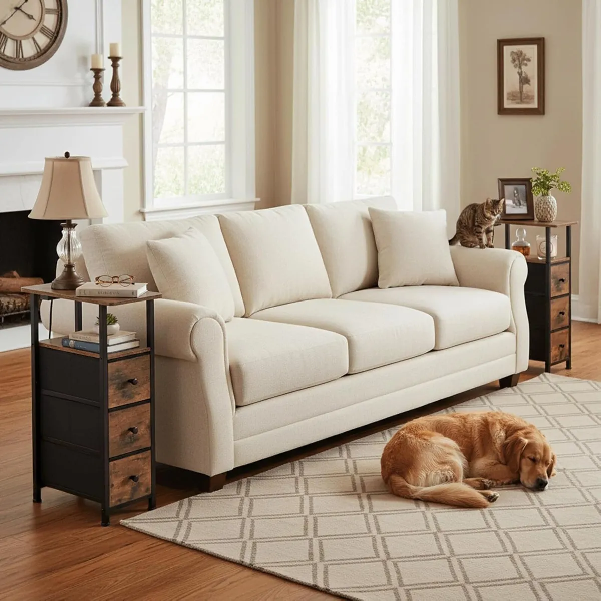 Slim Bedside Table Set of 2 with Charging Station - Image 2