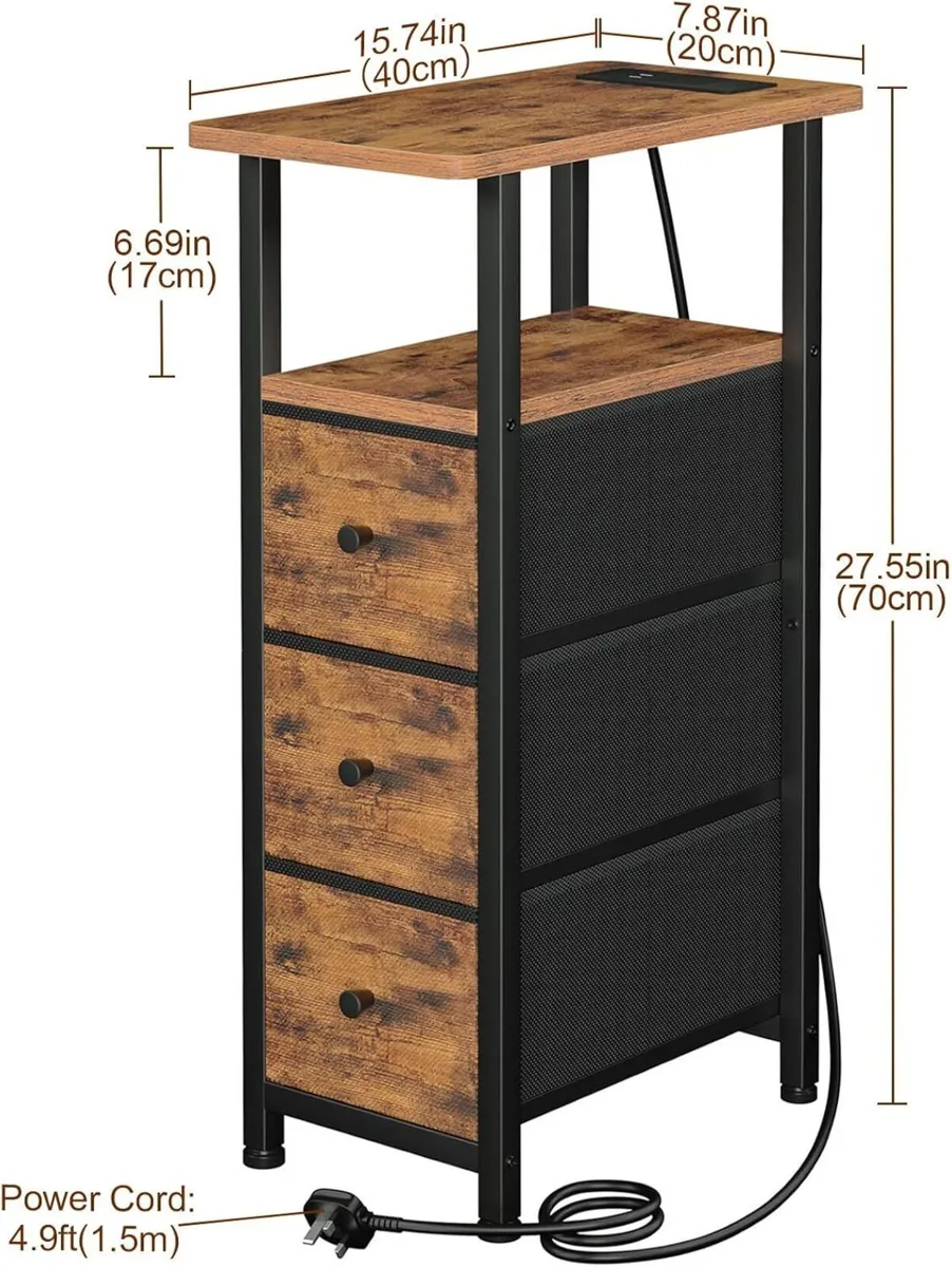 Slim Bedside Table Set of 2 with Charging Station - Image 3