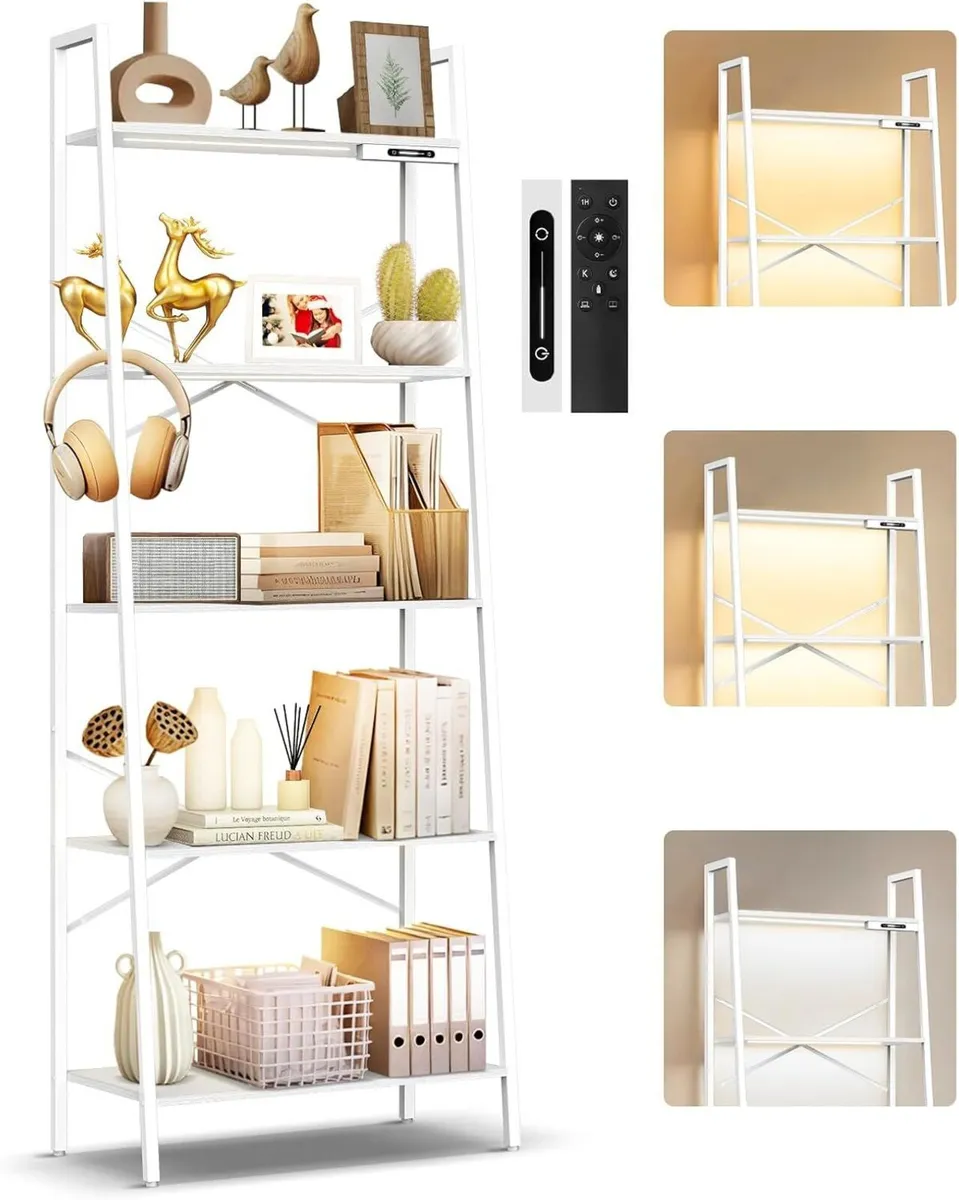 5-Tier Wide Ladder Shelf with LED Lights Touch - Image 1