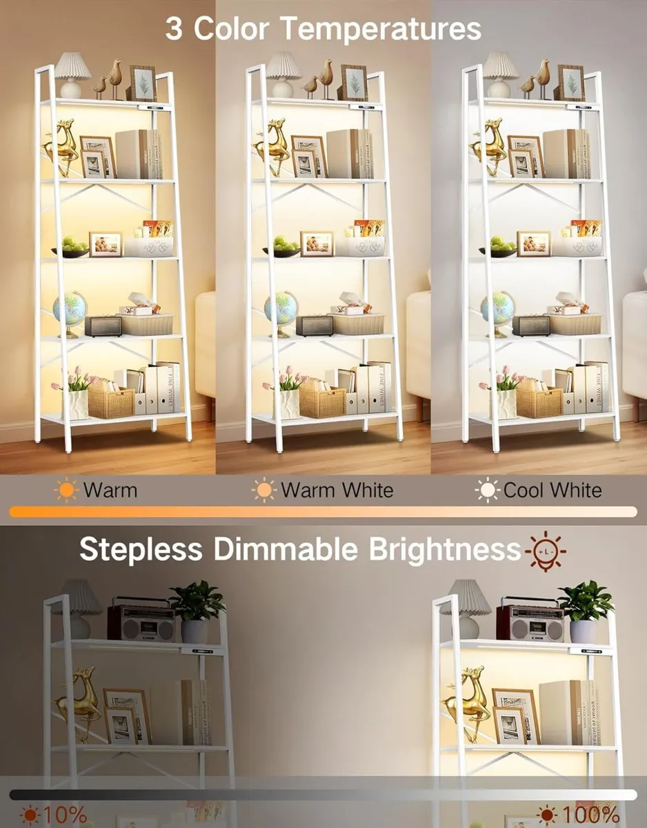 5-Tier Wide Ladder Shelf with LED Lights Touch - Image 4