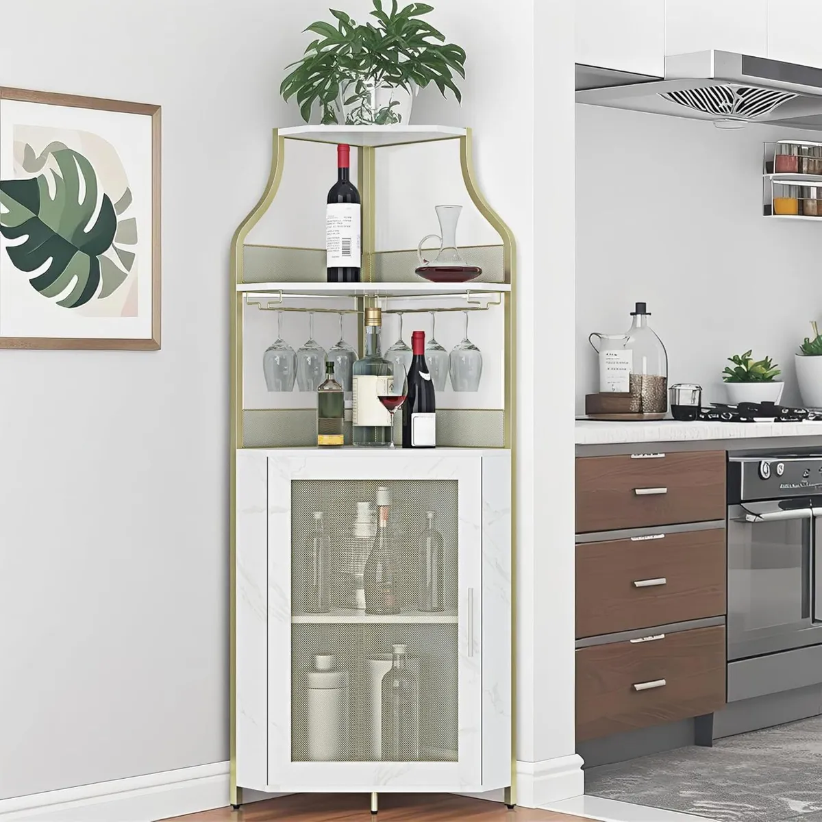 4-Tier Corner Bar Cabinet Industrial Freestanding - Image 1