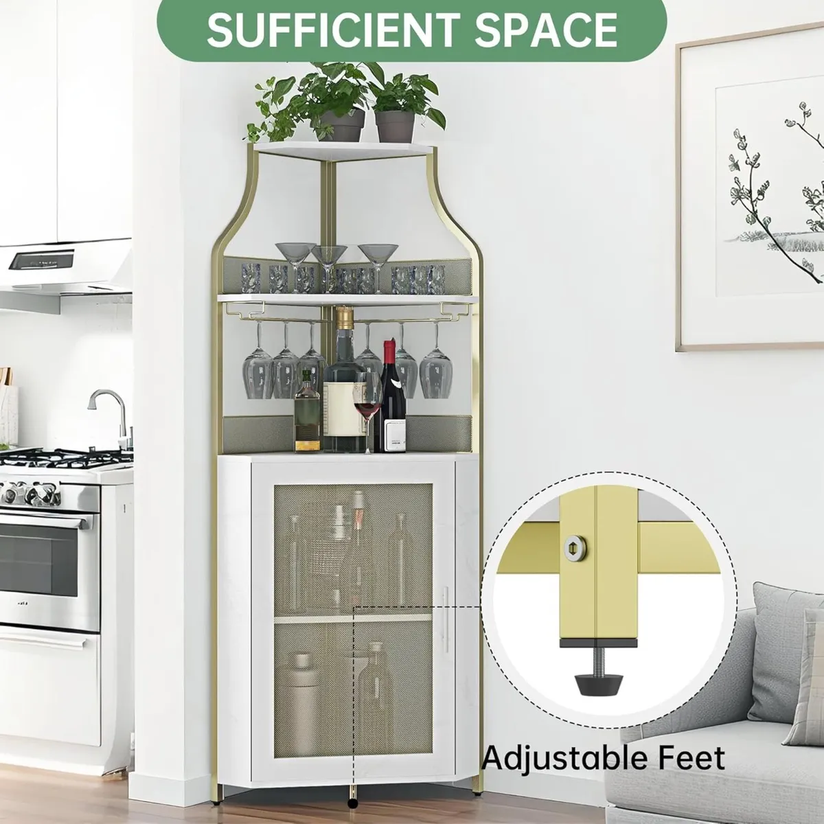 4-Tier Corner Bar Cabinet Industrial Freestanding - Image 4