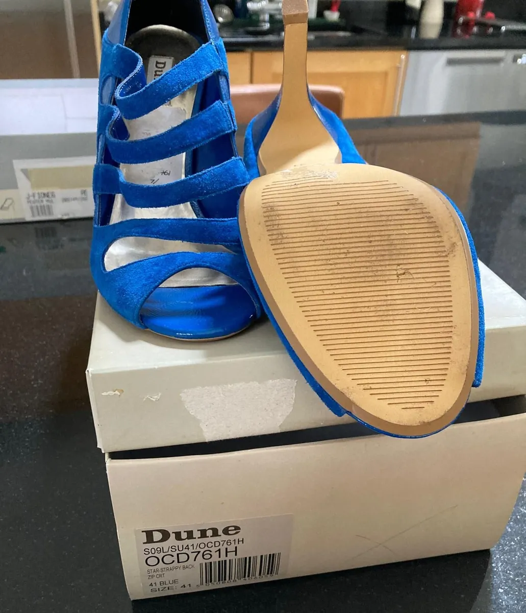 Ladies Blue Dune Strappy Back Zip High Heels - Image 1