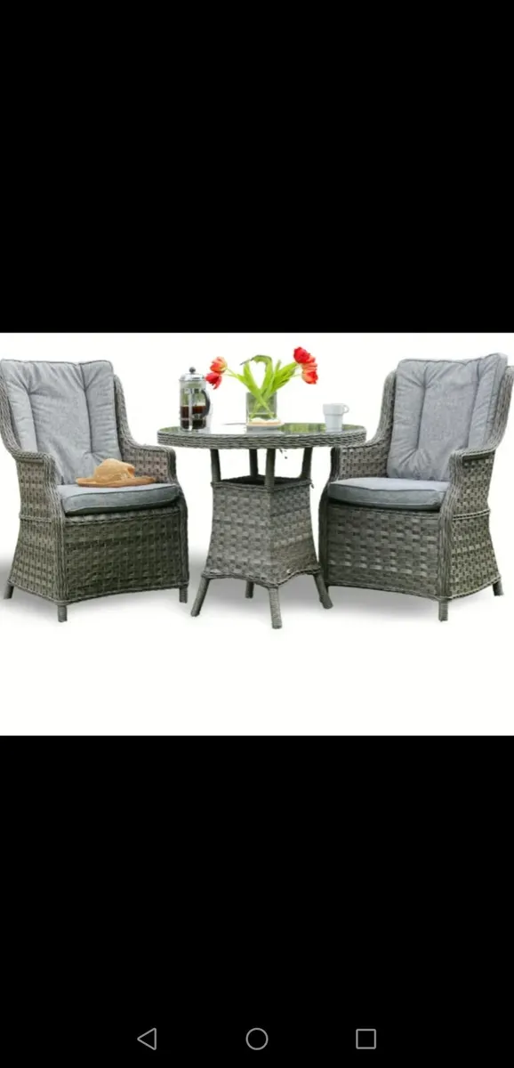 Brand New Dark Grey Rattan High Back Bistro Set - Image 1
