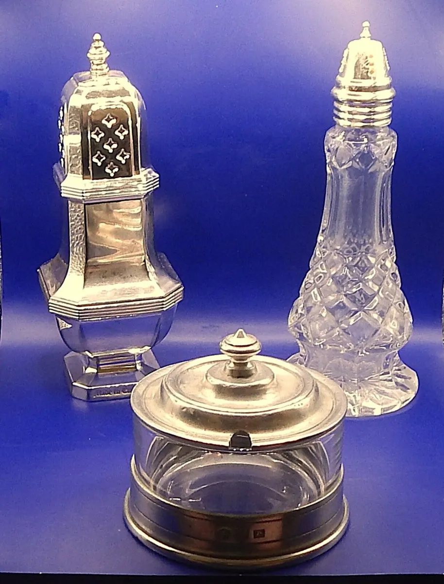 Italian Pewter & Crystal Jam Pot & Sugar Sifters - Image 1