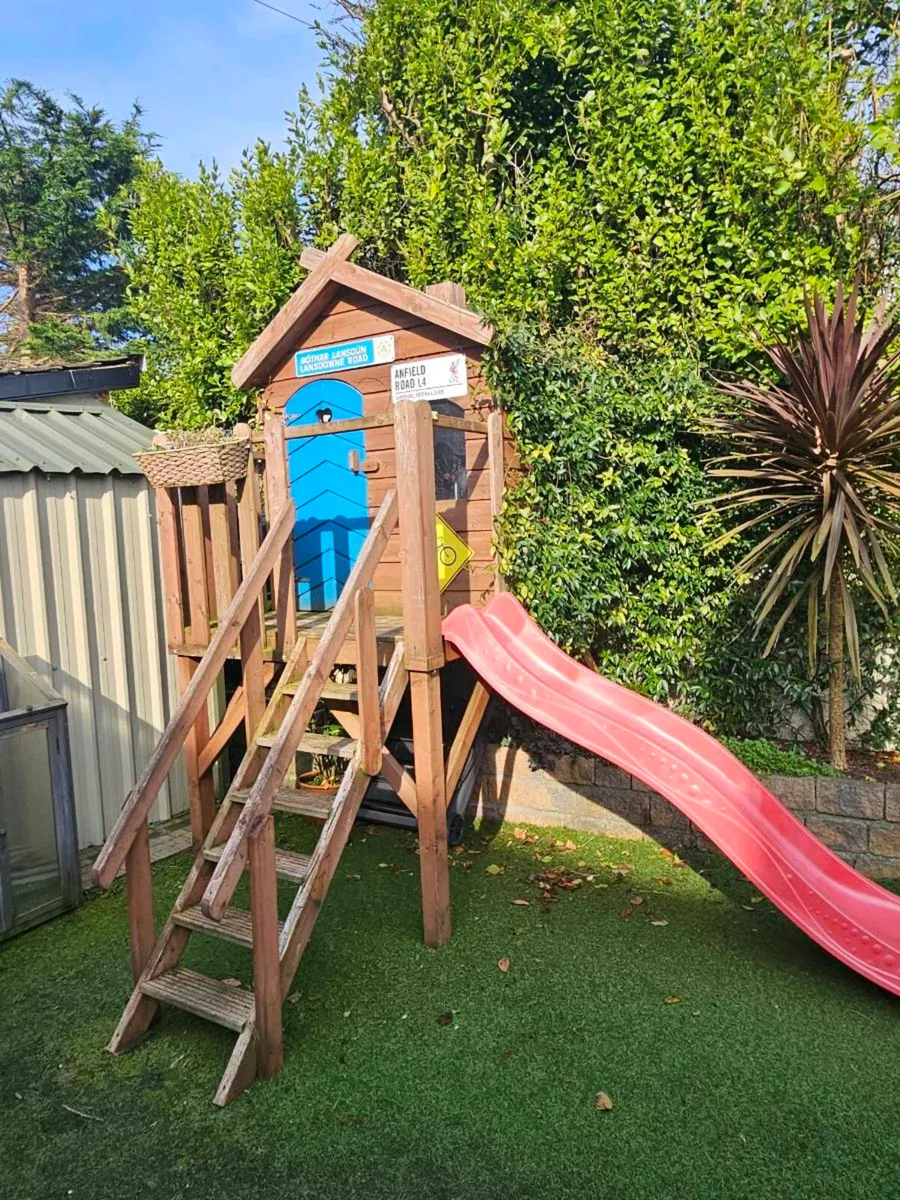 Wooden garden playhouse with slide - Image 4