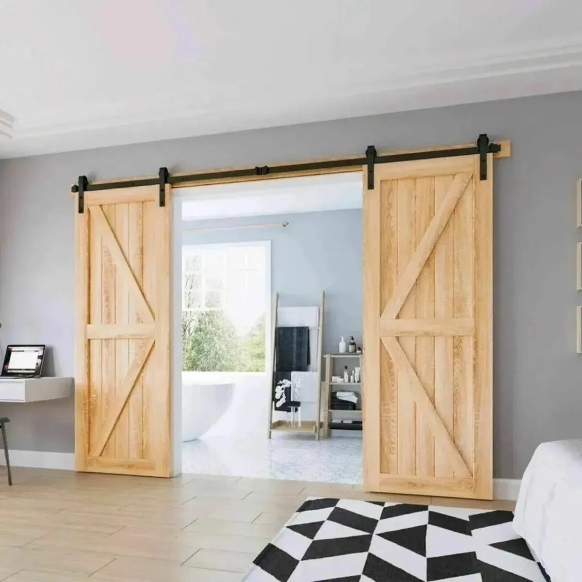 10FT J Shape Double Sliding Barn Door Kit - Image 3