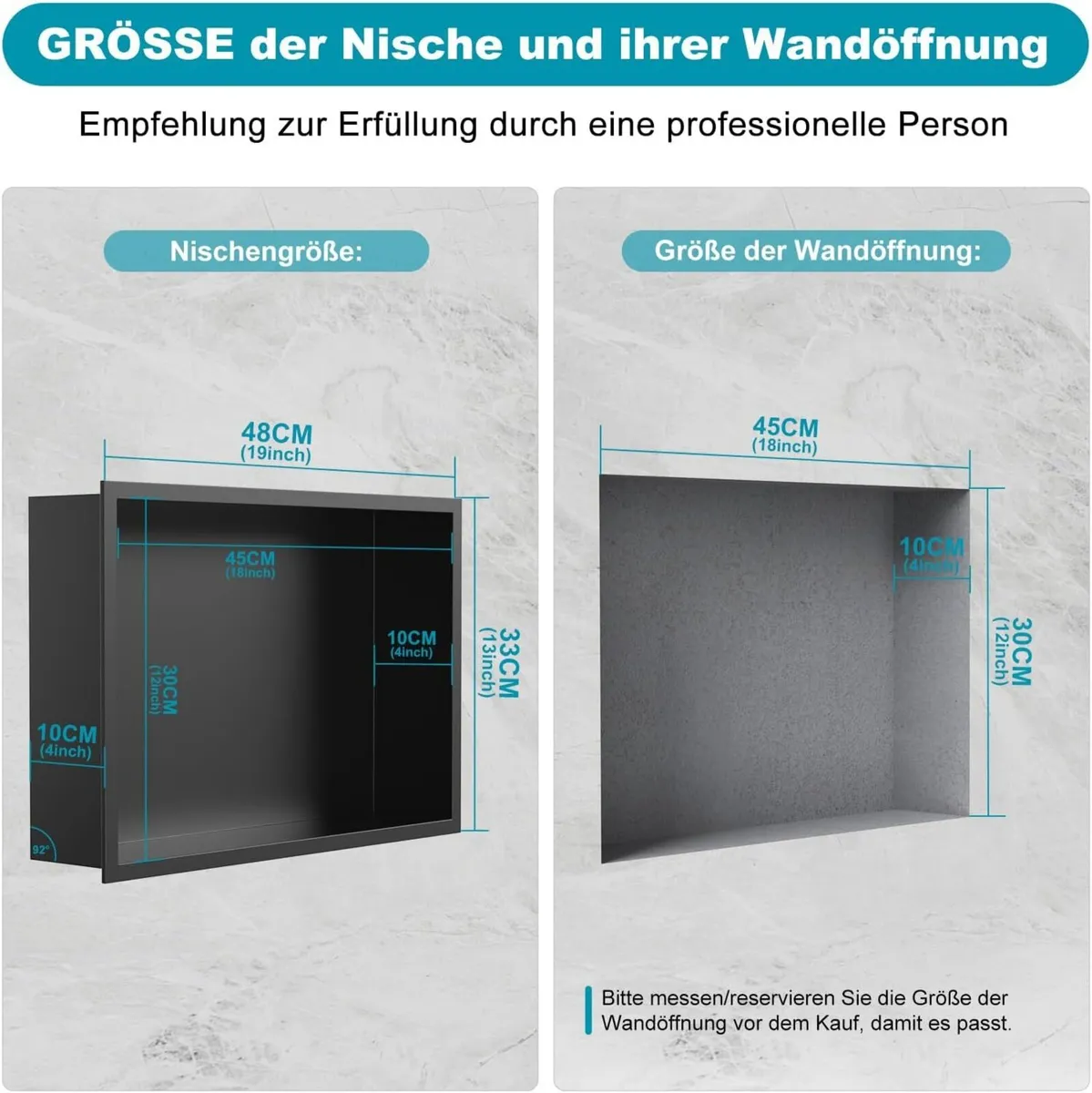 No Tile Shower Niche 45x30cm Stainless Steel - Image 2