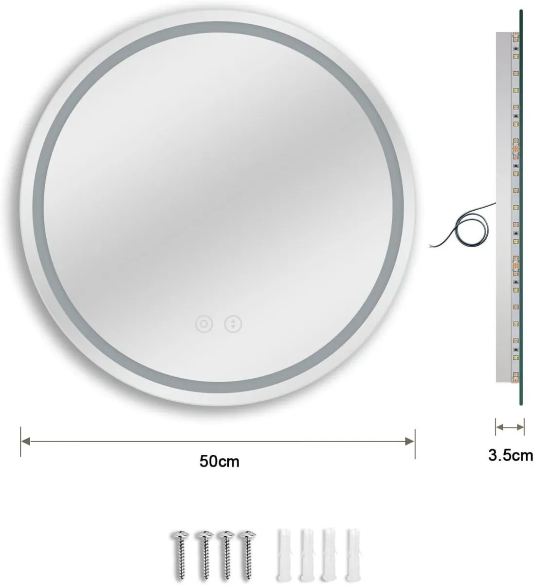 500mm Round LED Bathroom Mirror Illuminated - Image 2