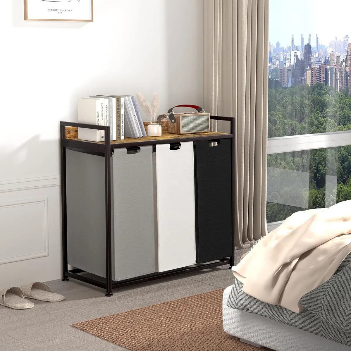 Laundry Hampers with Shelf Basket 3 Section - Image 4