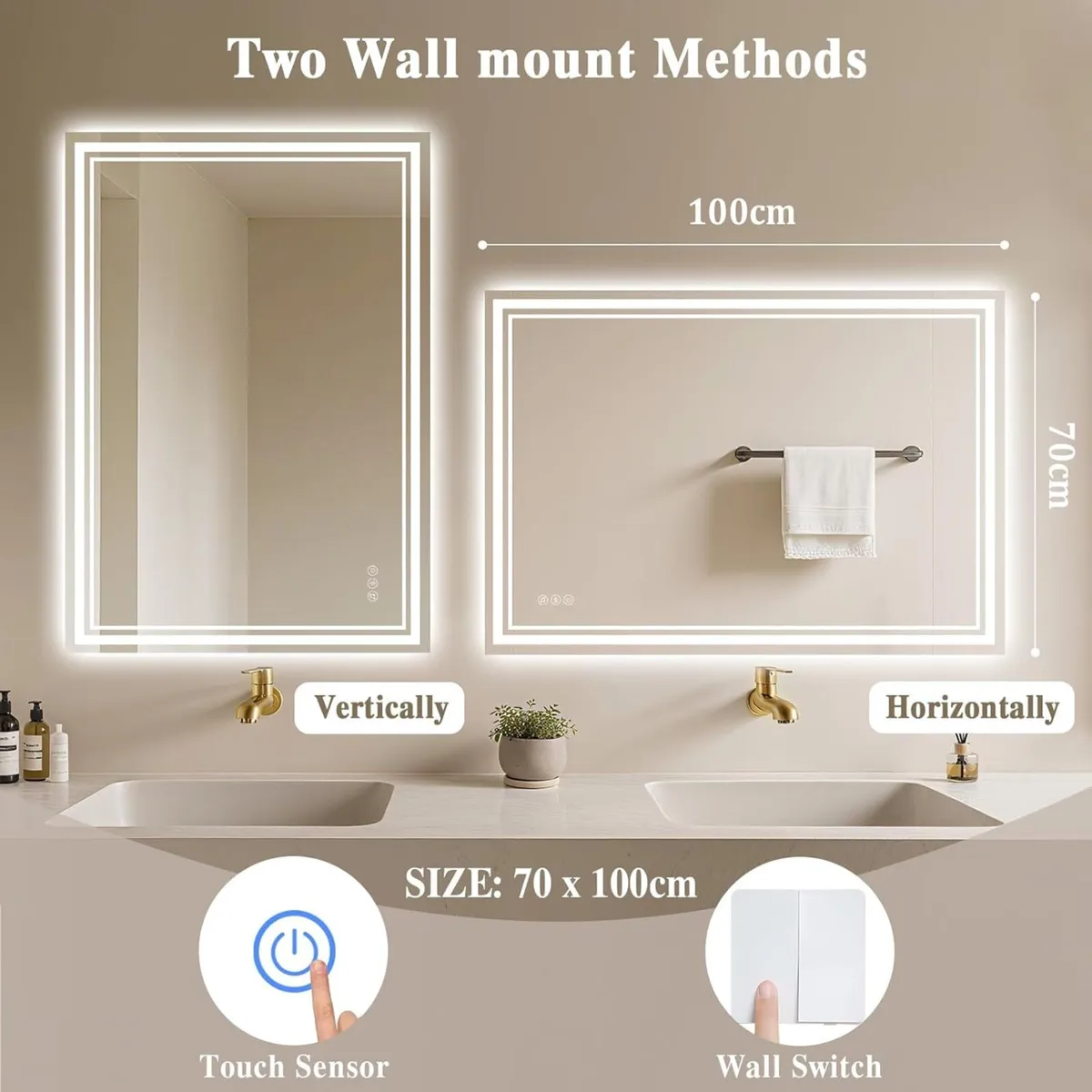 Bathroom Mirror with LED Light: 100x70cm Illuminat - Image 2