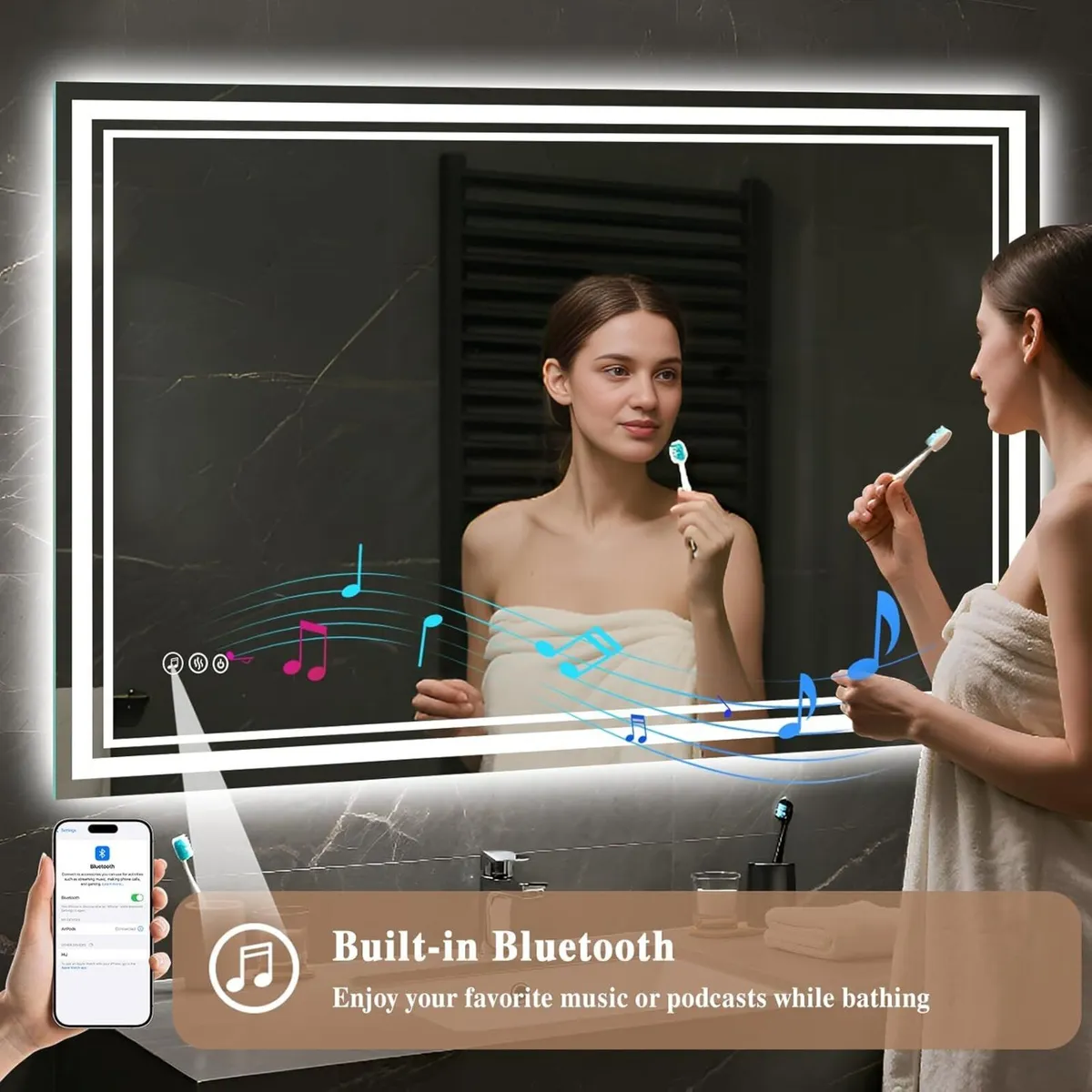 Bathroom Mirror with LED Light: 100x70cm Illuminat - Image 3