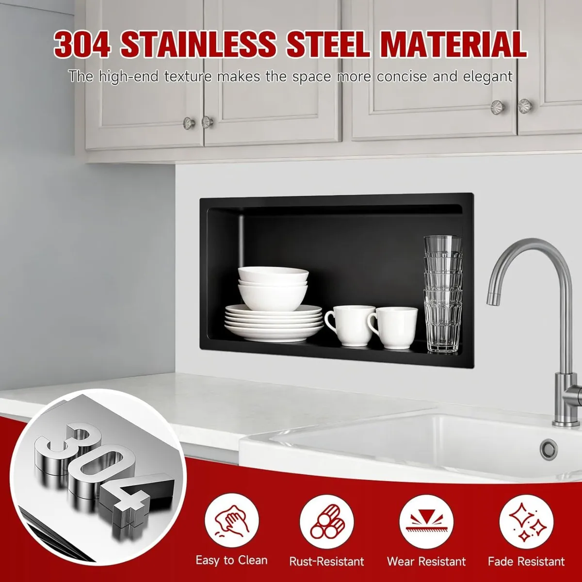 Stainless Steel Shower Niche Recessed Wall Shelf - Image 3