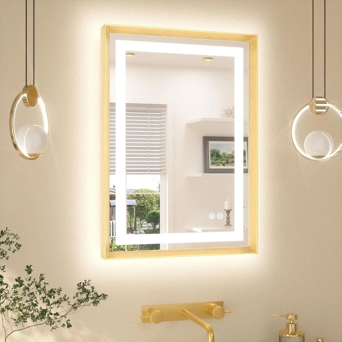 Gold Bathroom Mirror with Led Lights 50x70cm - Image 1