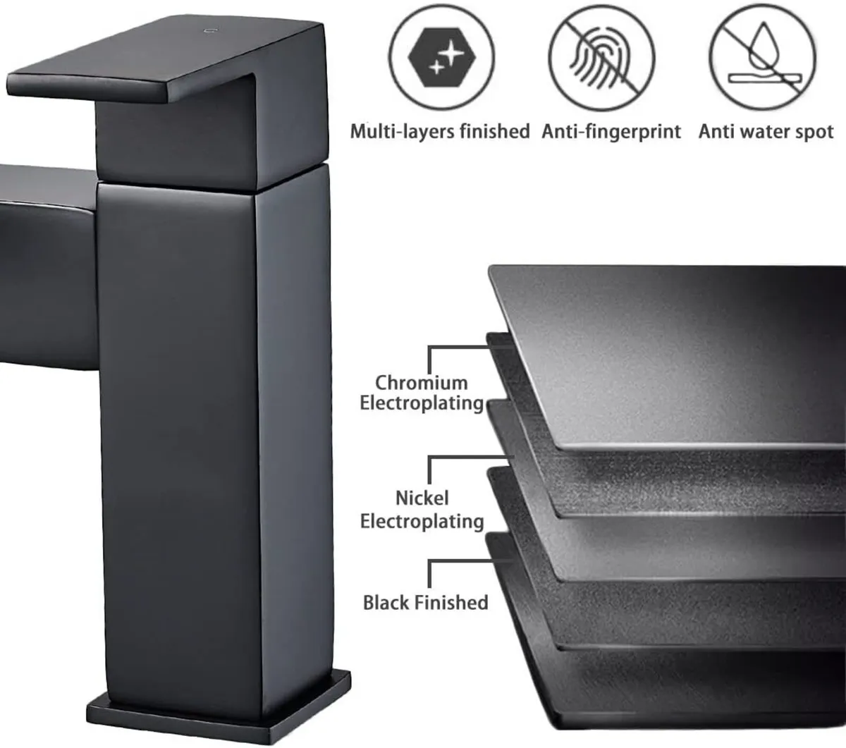 Black Waterfall Bath taps Bathroom Filler Mixer - Image 3