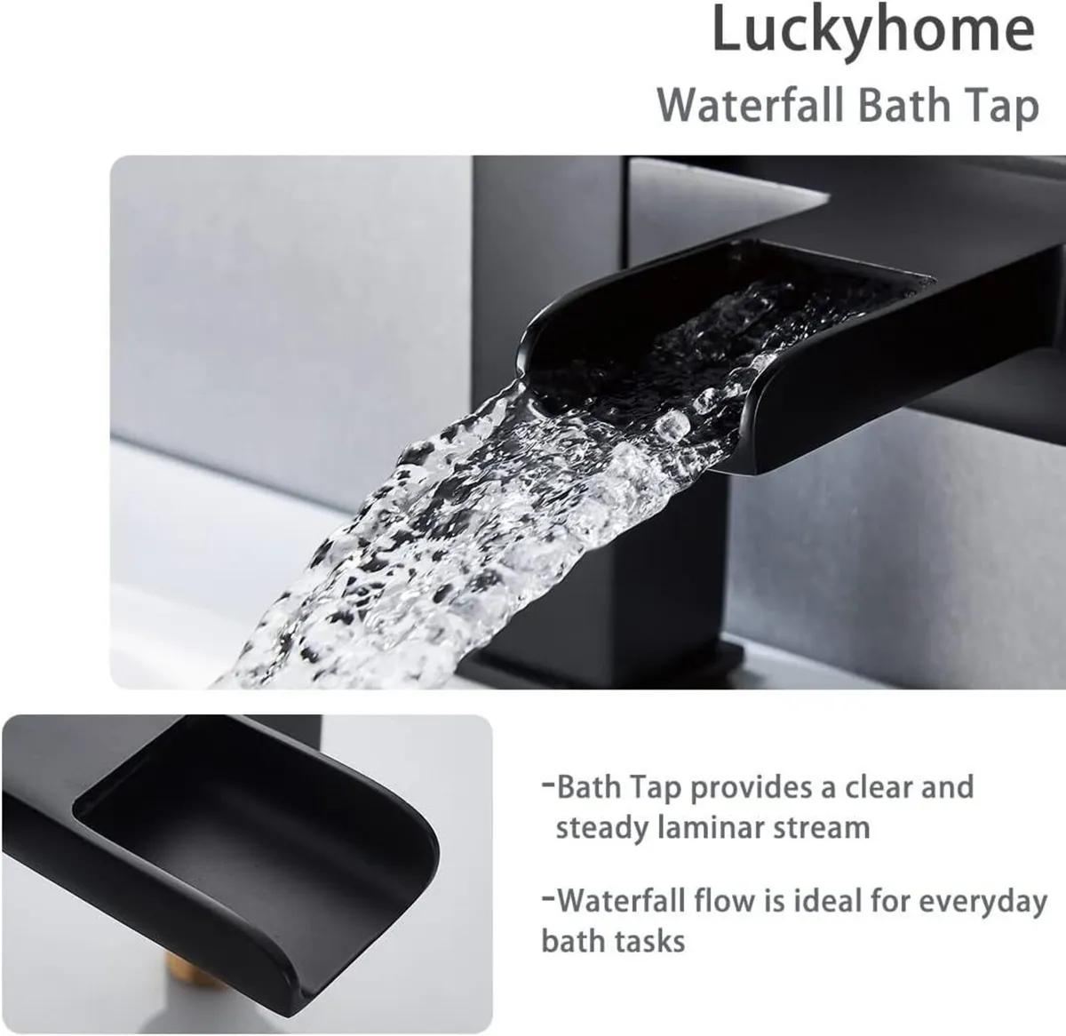 Black Waterfall Bath taps Bathroom Filler Mixer - Image 4