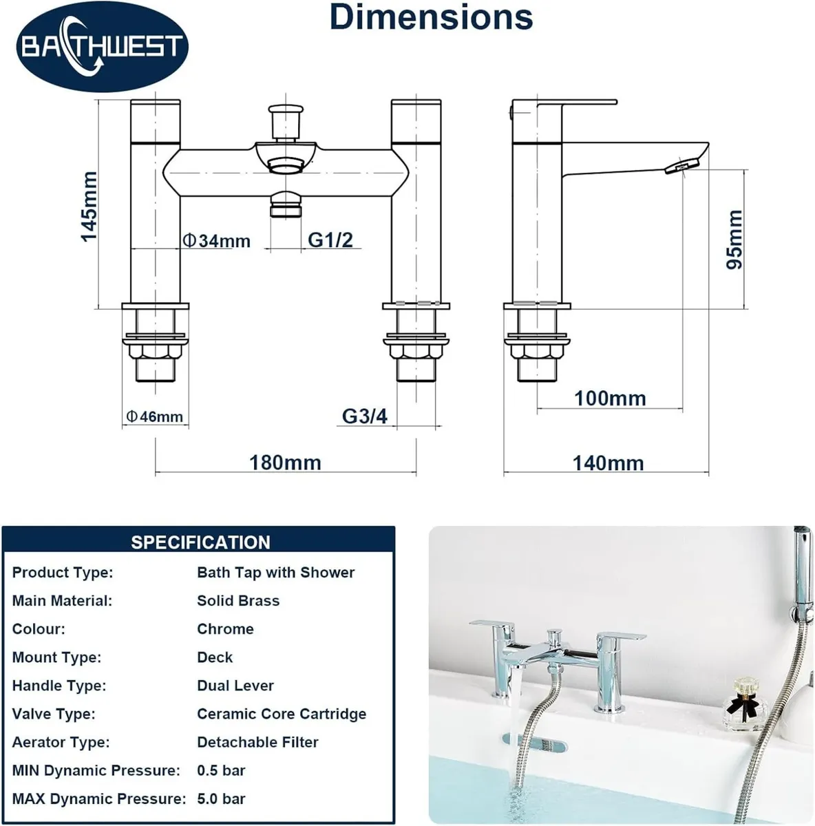 Bathroom Taps with Shower Sink Attachment Chromed - Image 3