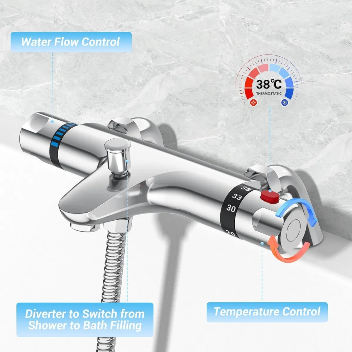 Thermostatic Bath Shower Mixer Tap - Anti-Scalding - Image 3