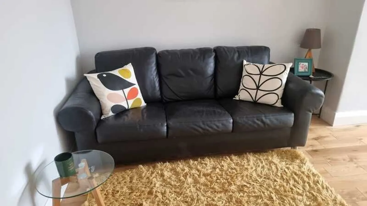 Black leather sofa - Free - Image 1