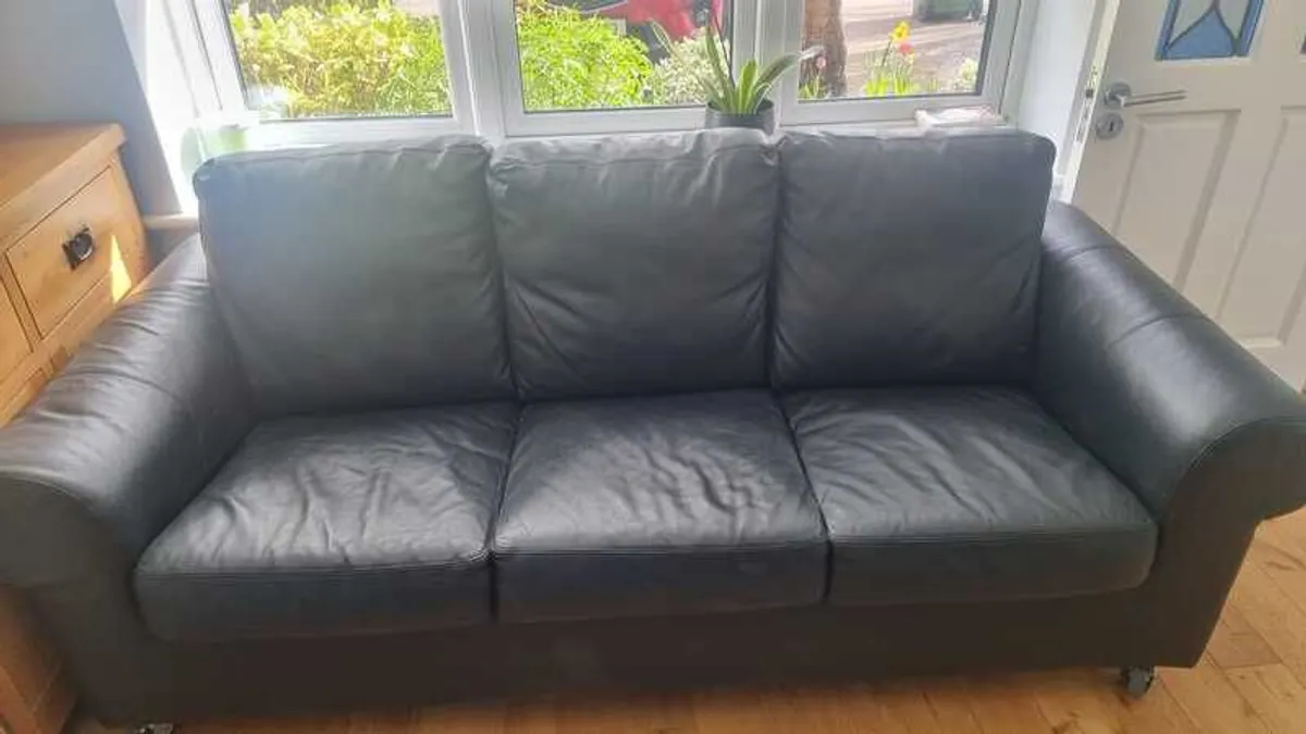Black leather sofa - Free - Image 3