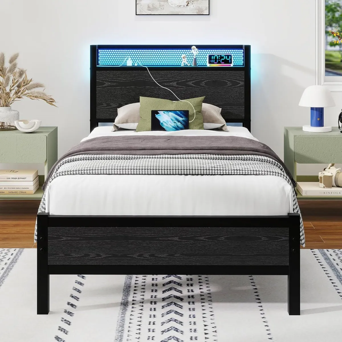 3ft Single Bed Frame with LED Lights/Charging - Image 1