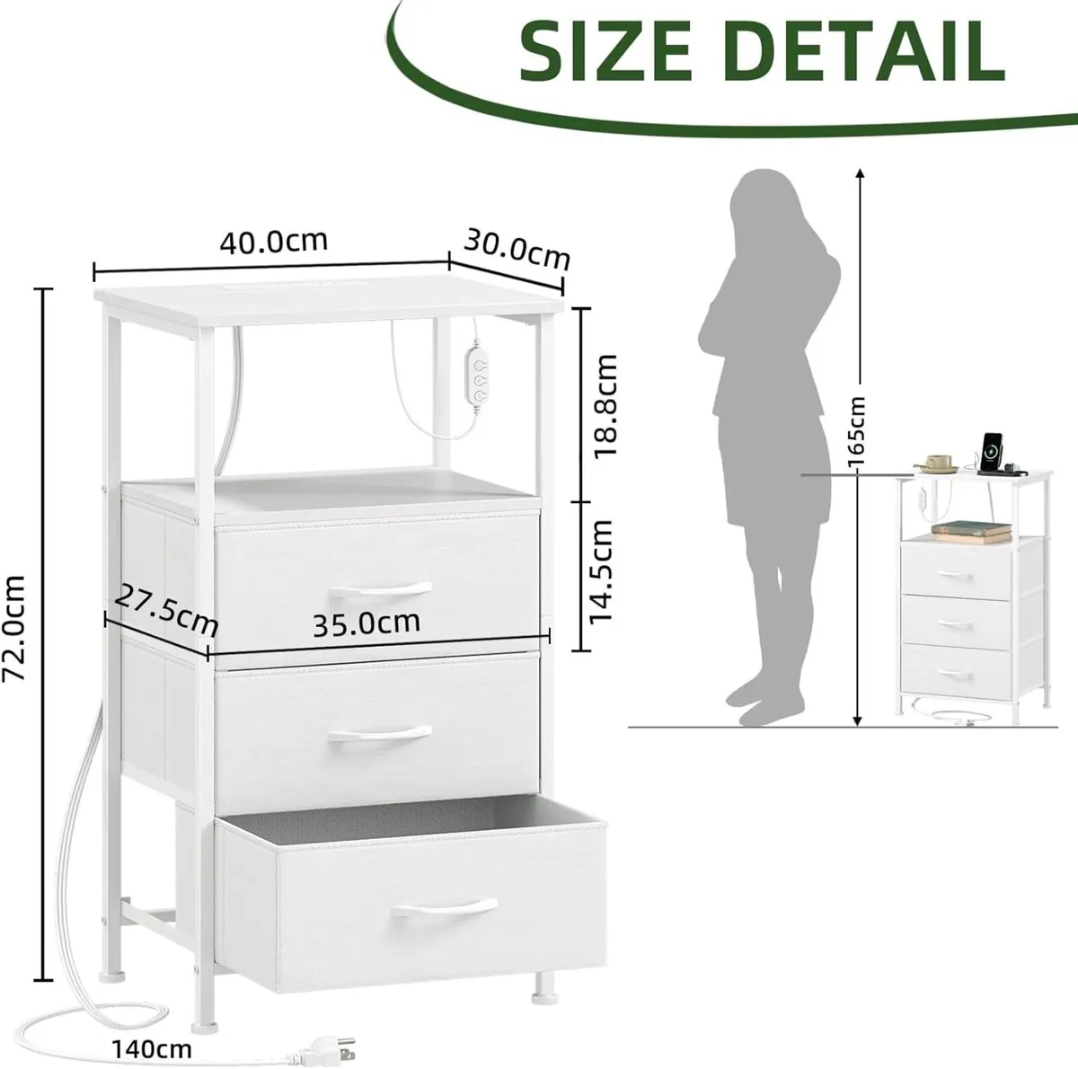 3 Drawers Chest of for Bedroom with Charging - Image 3